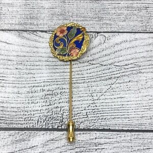 Vintage 𝅺cloisonne enamel gold long sweater jacket stick pin trendy statement